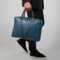 Preview: Leather briefcase petrol blue and gray