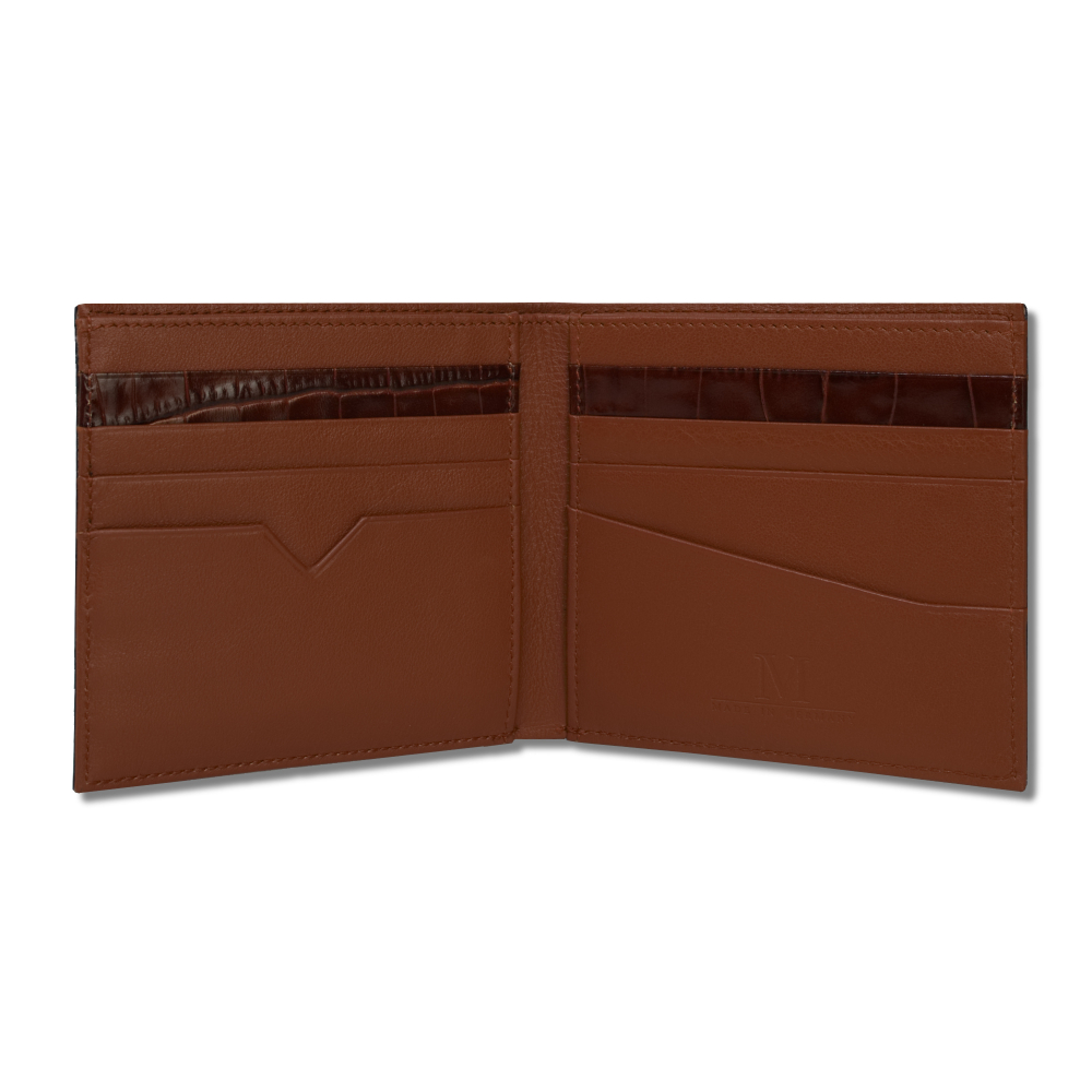 Wallet made of calf leather with a special cognac embossing