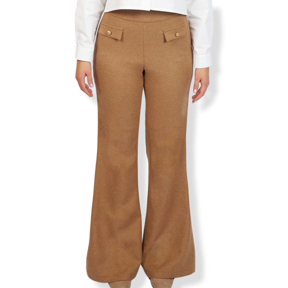 High-Waist Hose aus Schurwolle in Camel/Hellbraun