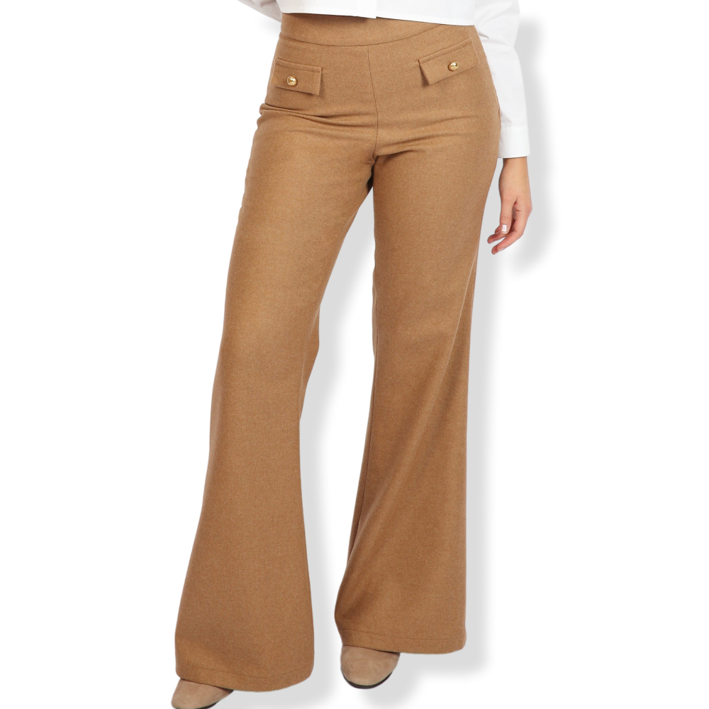 High-Waist Hose aus Schurwolle in Camel/Hellbraun