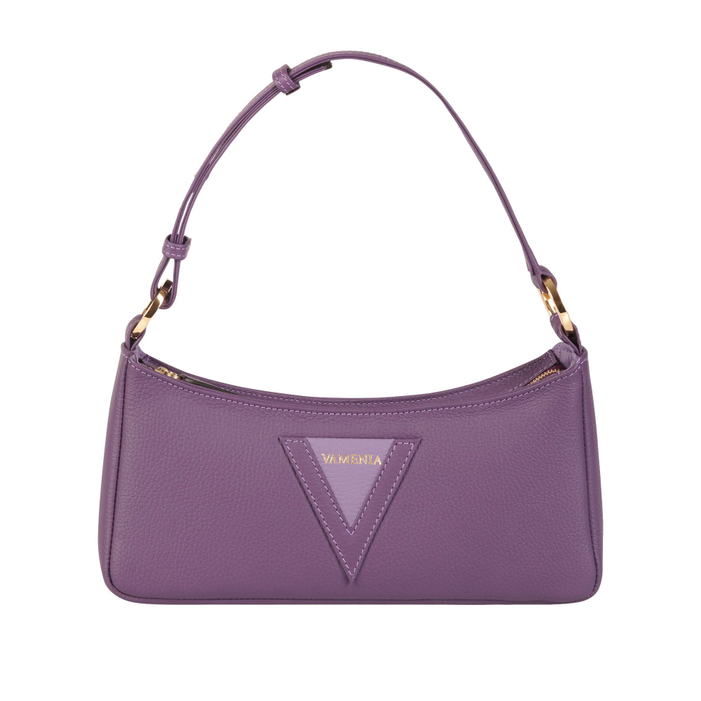 Hobo-Bag als Schultertasche aus genarbtem Kalbsleder in lila