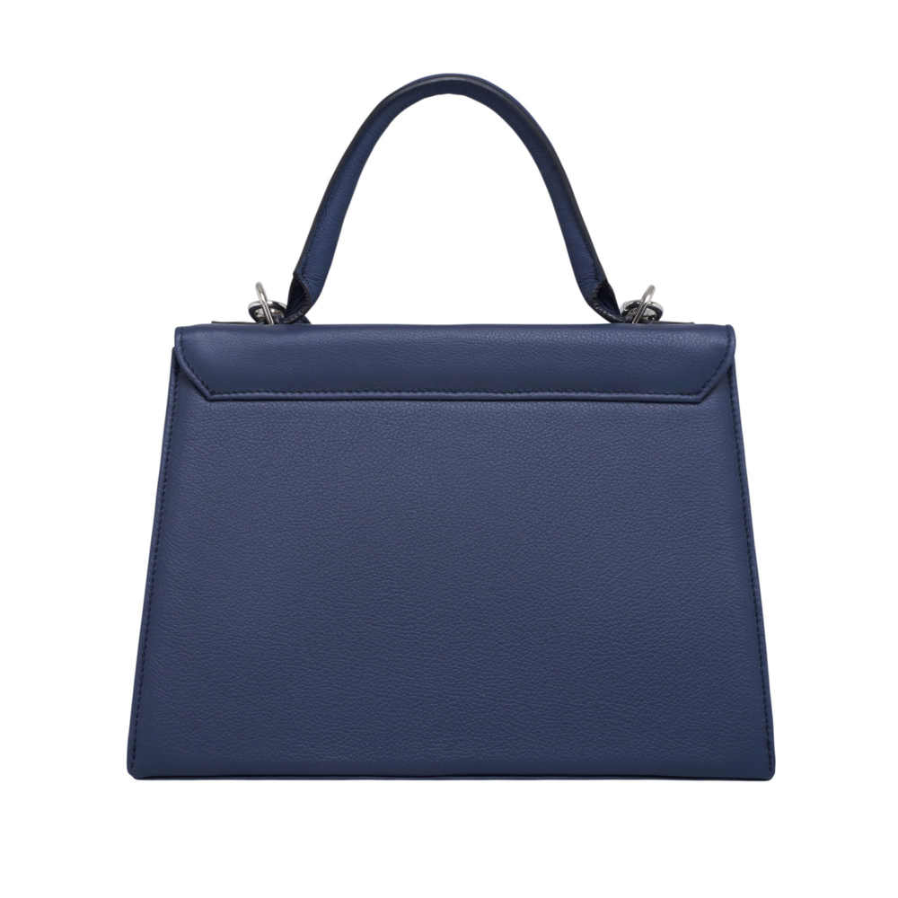 Handle Bag with shoulder strap made of calfskin dark blue