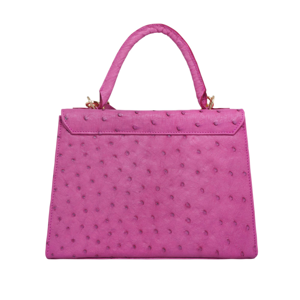 Handle Bag with shoulder strap made of ostrich leather magenta