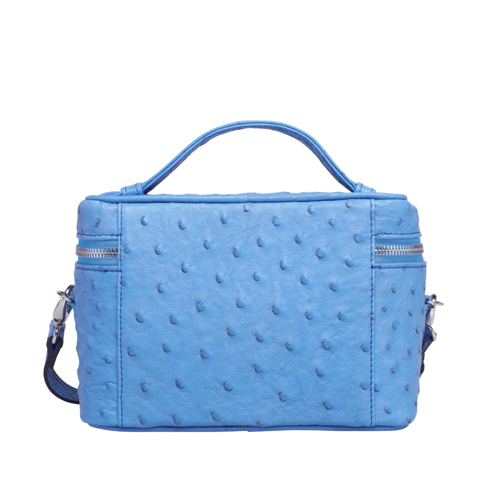 Shoulder bag made of cognac ostrich leather blue