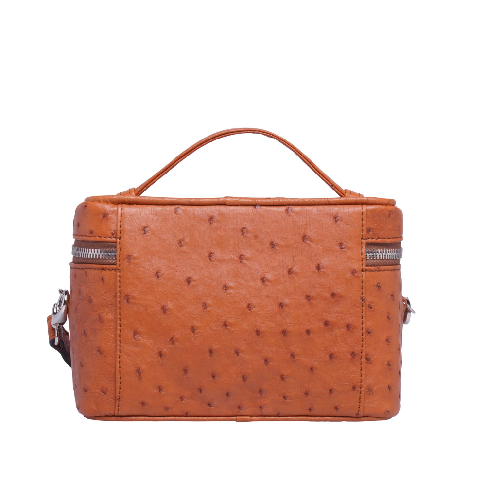 Shoulder bag made of cognac ostrich leather