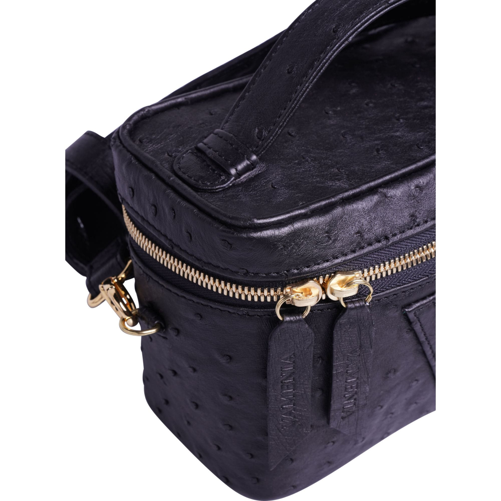 Shoulder bag made of black ostrich leather