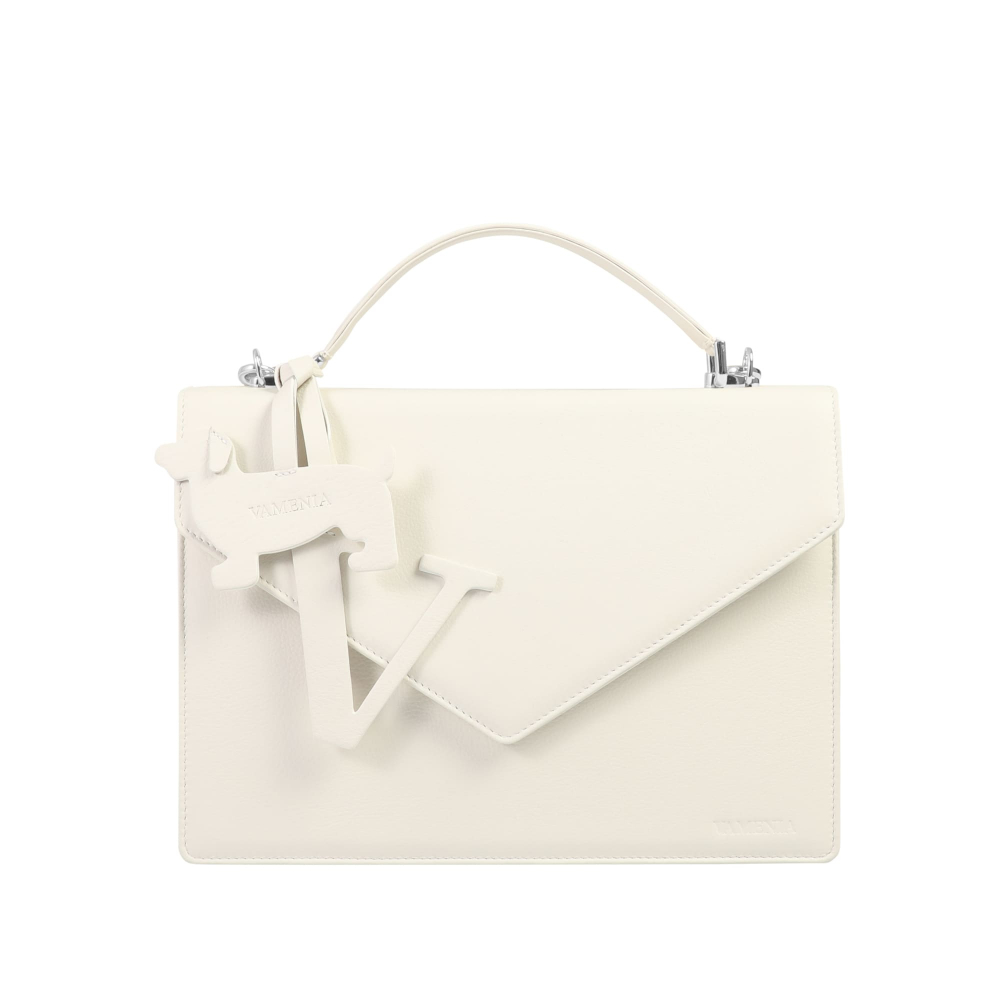 Handle Bag with shoulder strap made of calfskin white