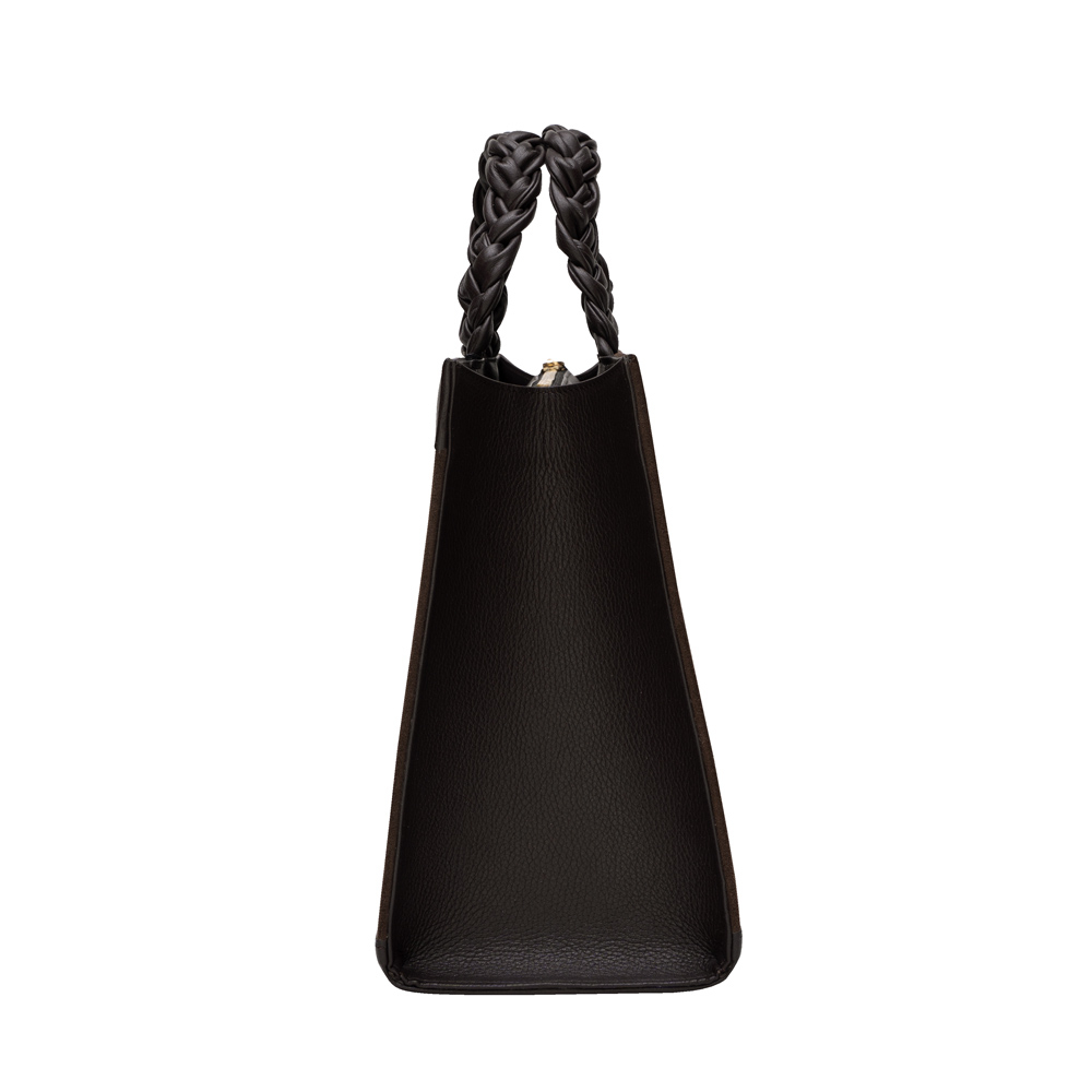 Handtasche aus braunem Veloursleder mit geflochtenen Henkeln -VESTA-