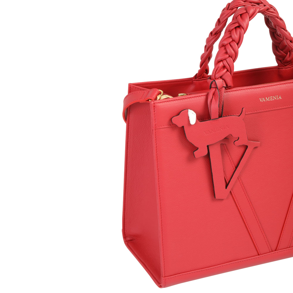 Handtasche aus Kalbsleder mit geflochtenen Henkeln Rot -VESTA-