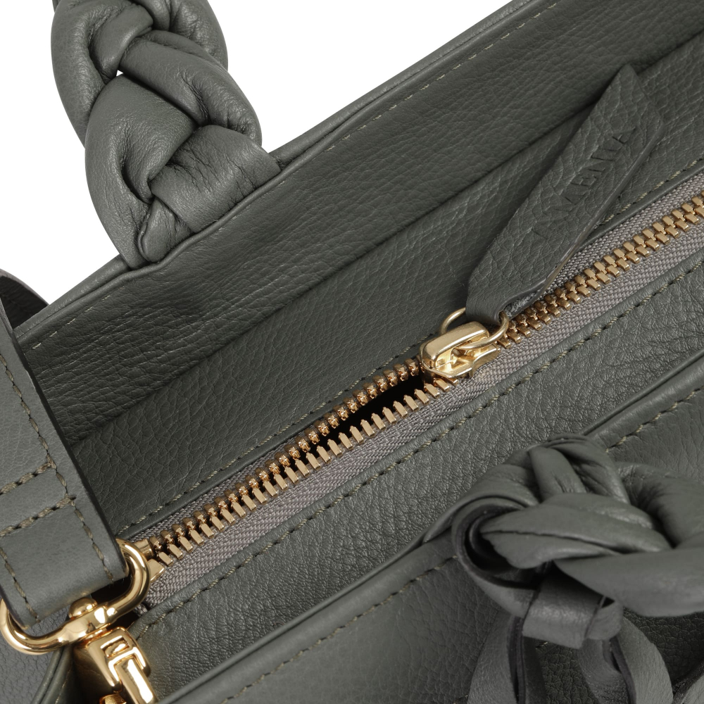 Handtasche aus Kalbsleder mit geflochtenen Henkeln Olivgrün -VESTA-