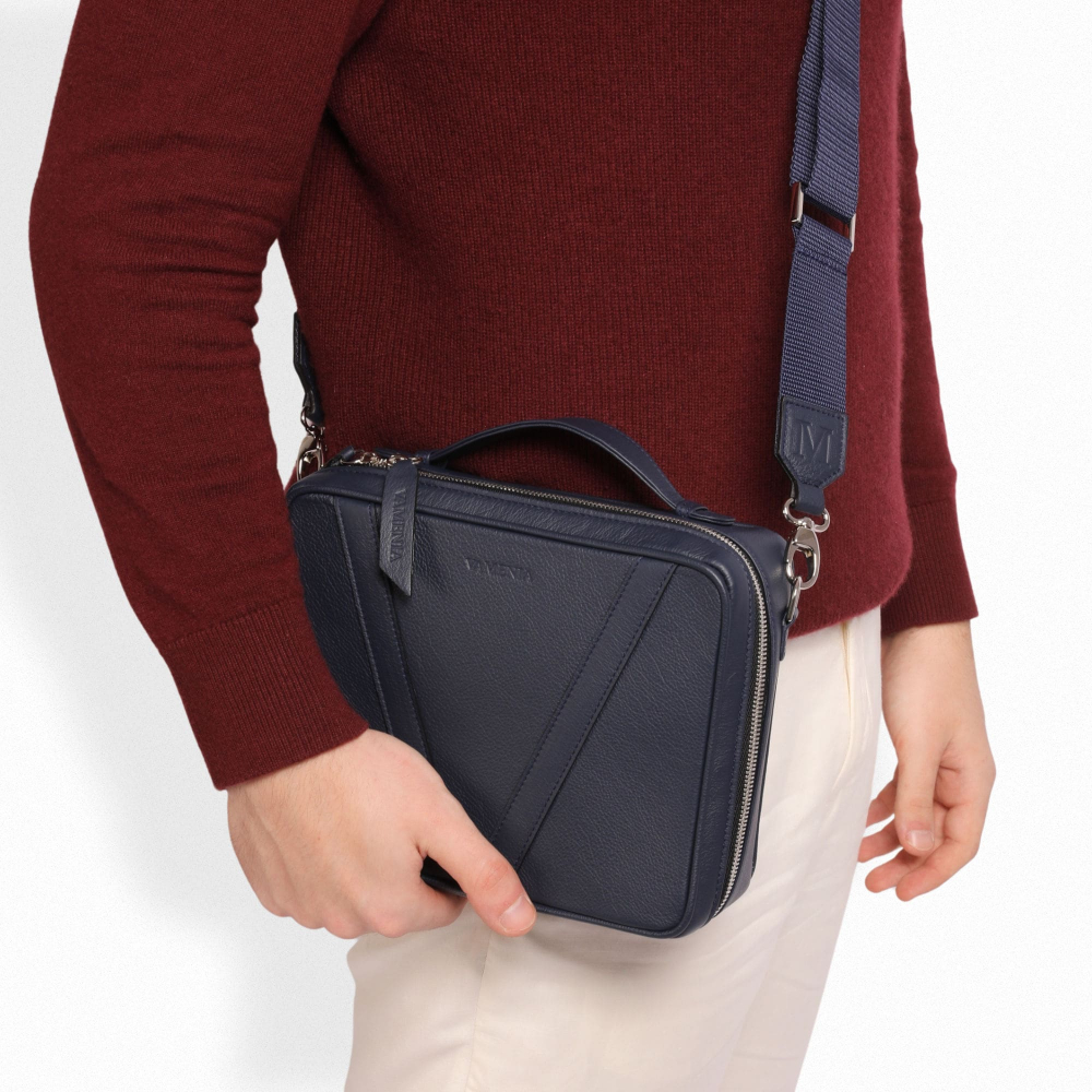 Crossbody Bag as Camera Bag made of Calfskin in darkblue