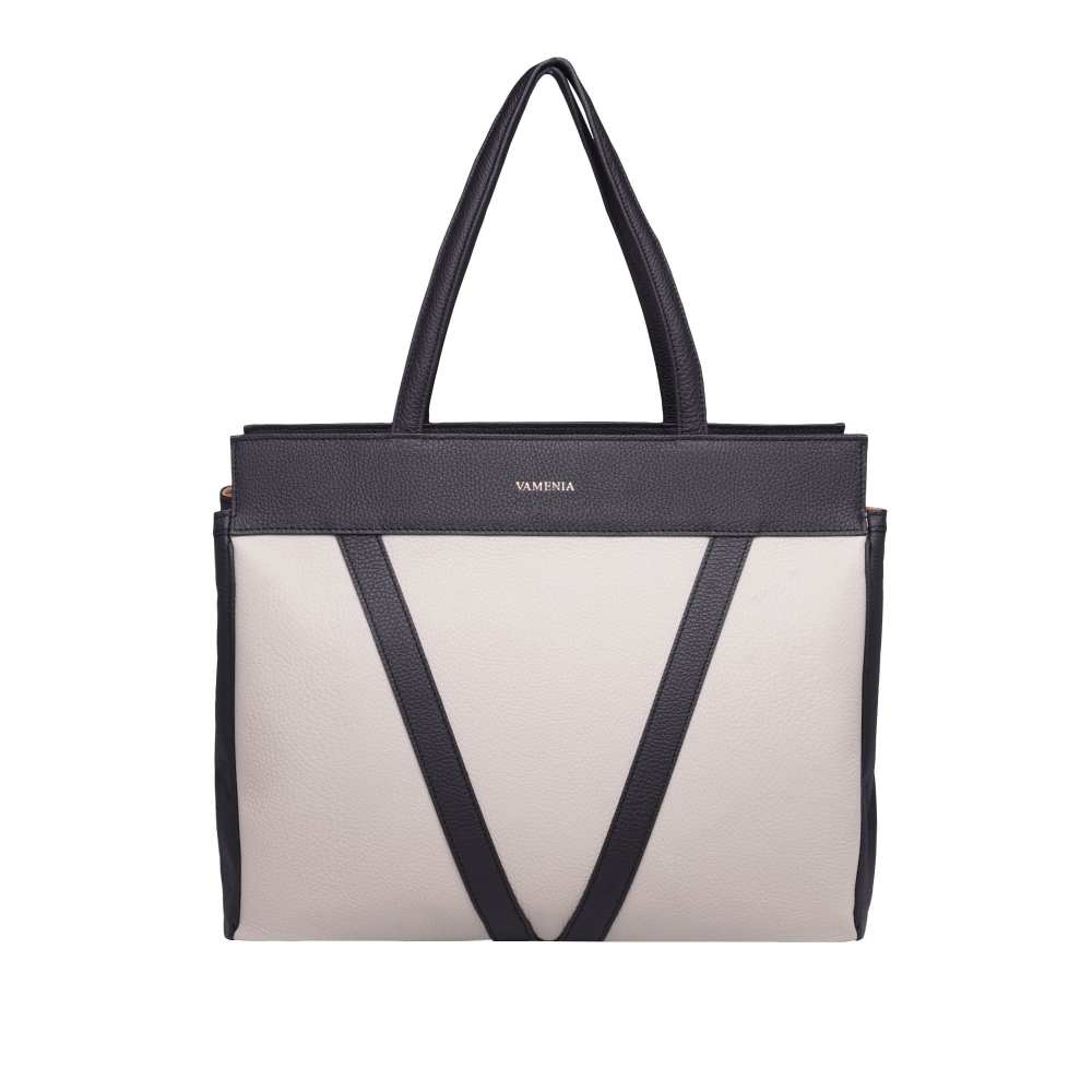 Shopper Bag with Zipper in Calf Leather