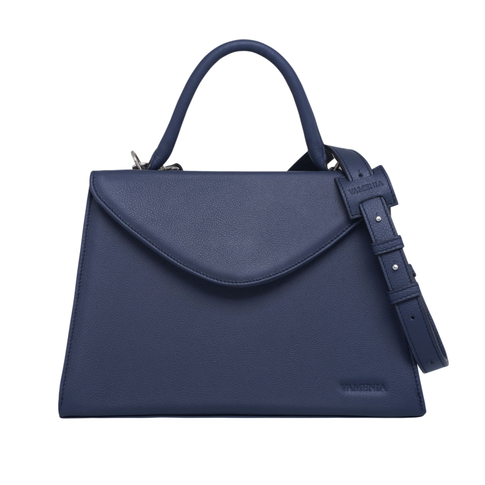 Handle Bag with shoulder strap made of calfskin dark blue