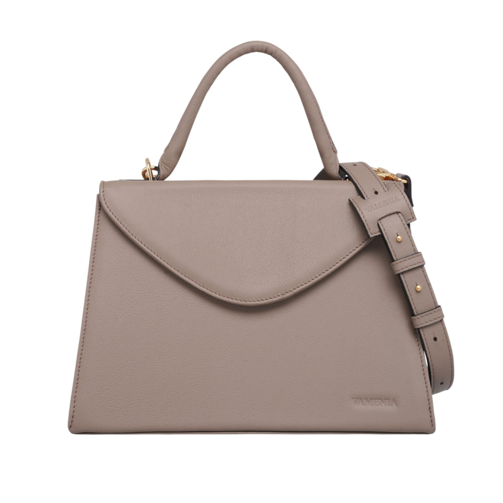 Handle Bag with shoulder strap made of calfskin taupe