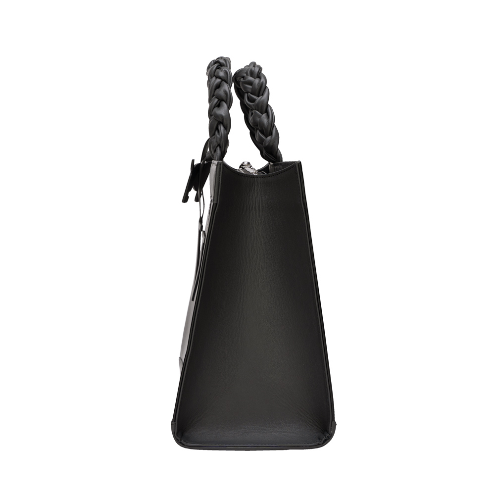Handtasche aus glattem Kalbsleder mit geflochtenen Henkeln -VESTA-