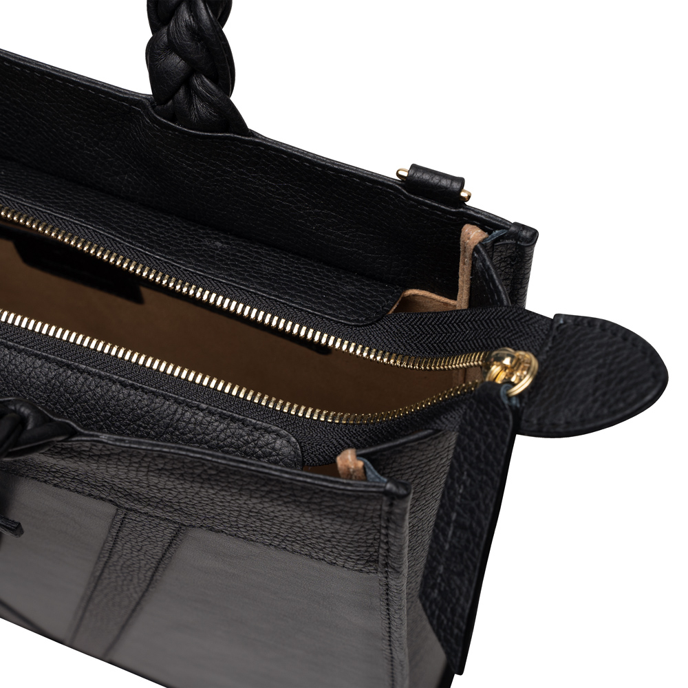 Tote Bag Handtasche aus glattem Kalbsleder mit geflochtenen Henkeln -SOL-