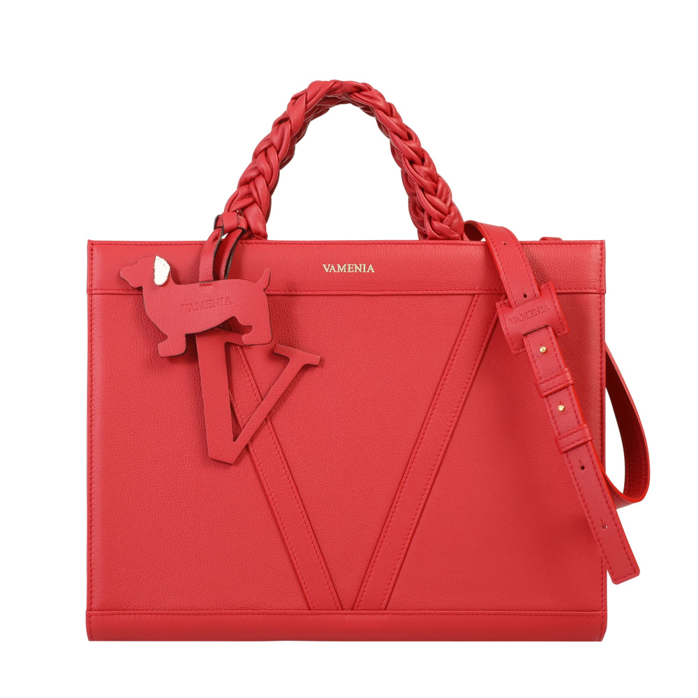 Handtasche aus Kalbsleder mit geflochtenen Henkeln Rot -VESTA-